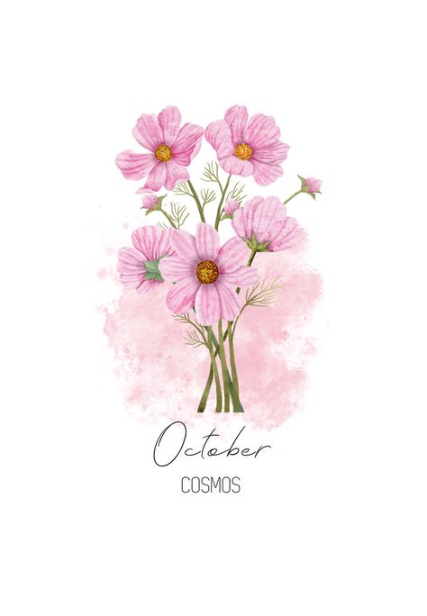 October birth flower, Cosmos birth flower. Beautiful watercolor illustration of a vibrant Cosmos that you can find on Greeting Cards, Mugs, T-Shirts, Throw Pillows, nature-inspired wall art, and much more. Charming and timeless gift for plant lovers and flower fanatics born in October. October birthday, Cosmos birth flower, October birth flower, born in October, Libra, Scorpio, zodiac flowers, autumn flowers, watercolor, birth flowers, October aesthetics, wildflowers, fall aesthetics. October Birthday Aesthetic, Cosmos Flowers Aesthetic, Libra Birth Flower, October Aesthetics, Brith Flower, Cosmos Birth Flower, Birth Flower October, Birth Flower Watercolor, Zodiac Flowers