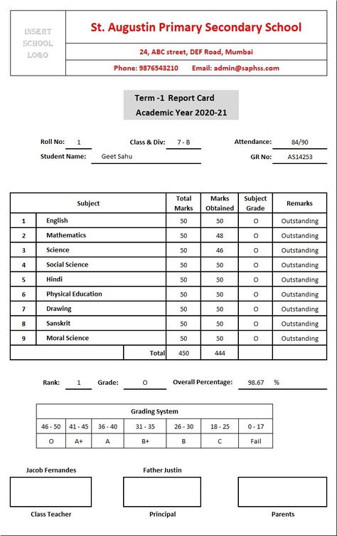 School Marksheet Format, School Report Card Template, A Report Card, School Floor, School Report Card, School Reopen, Report Card Template, Easy Photography Ideas, School Template