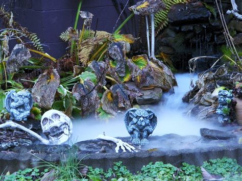 Even the ponds go wicKED at Halloween. Cemetery Halloween, Haunted House Diy, Outdoor Water Features, Yard Haunt, Halloween Props Diy, Pond Ideas, Something Wicked, Halloween Village, Dream Pools