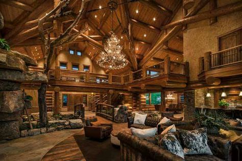 . Log Cabin Mansions, Wooden Lodges, Cabin Mansion, Lodge House, Rustic Home Design, Timber Frame Homes, Log Cabin Homes, Timber House, Mansion Interior