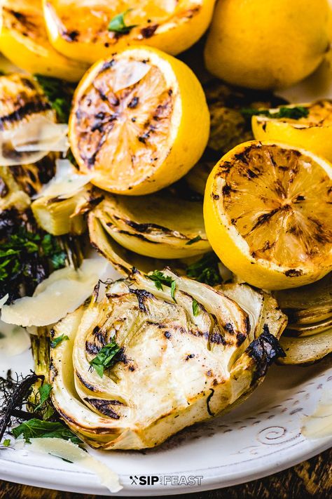 Grilled Fennel, Sip And Feast, Shaved Parmesan, Lemon Salad, Fennel Recipes, Paleo Food, Fennel Salad, Vegan Side Dishes, Italian Salad