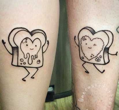 Peanut Butter & Jelly Tattoos Peanut Butter Jelly Tattoo, Jelly Tattoo, Small Bff Tattoos, Soul Sister Tattoos, Small Best Friend Tattoos, Pinky Promise Tattoo, Simple Heart Tattoos, Promise Tattoo, Bestie Tattoo