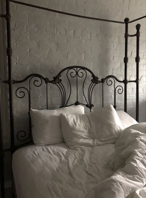 Soft Gothic Bedroom, Goth Bed Frame, Vintage Bedframe, White Bed Canopy, Babydoll Goth, White Bed, Goth Home Decor, Black Bedroom, Bohemian Bedroom Decor