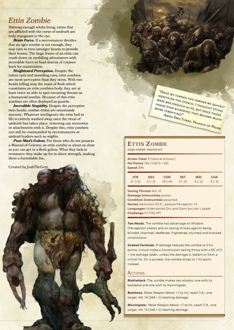 Ettin Zombie Rpg Creatures, Dnd Stats, Sea Adventure, Dnd Classes, Dungeons And Dragons 5e, Dnd 5e Homebrew, Dnd Dragons, D D Monsters, Dragon Rpg