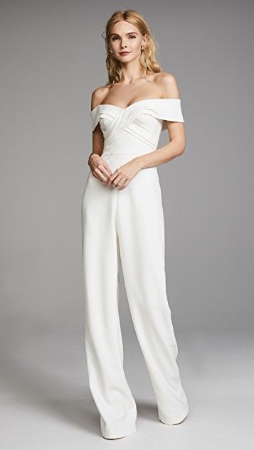 Theia Colette Jumpsuit | SHOPBOP Wedding Jumpsuit Bridesmaid, White Jumpsuits, Nontraditional Bride, Bride Jumpsuit, Wedding Pantsuit, Bridesmaids Jumpsuits, Wedding Pants, Evening Jumpsuit, Bridal Jumpsuit