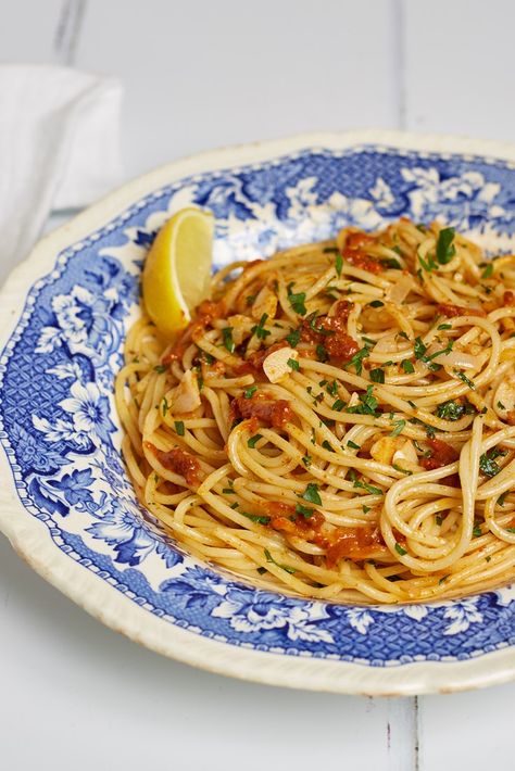 by The Kitchen with Great Italian Chefs Sardinian Recipes, Cupboard Recipes, How To Make Carbonara, Pasta Amatriciana, Wild Garlic Pesto, Leftover Spaghetti, Garlic Spaghetti, Store Cupboard, Whole Wheat Spaghetti