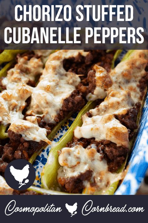 Chorizo Stuffed Cubanelle Peppers - A Good Life Farm Stuffed Cubanelle Peppers, Filet Mignon Chorizo, Cosmopolitan Cornbread, Cubanelle Pepper, Bell Pepper Recipes, Chorizo Sausage, Cuban Recipes, Stuffed Banana Peppers, Peppers Recipes