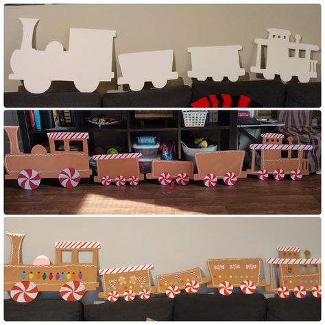 My gingerbread train Christmas Train Outdoor Decoration, Gingerbread Room Decor, Gingerbread Train Diy, Gingerbread Christmas Float, Gingerbread Train Ideas, Gingerbread Literacy, Parade Float Theme, Gingerbread Costume, Christmas Hallway