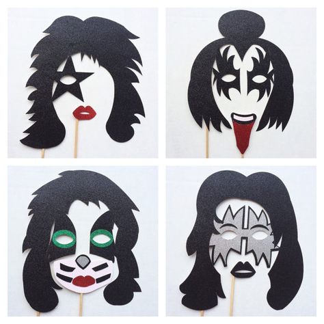 Kiss Photo Booth Props  Rock and Roll Photo Prop  Kiss masks Kiss Band Party, Kiss Birthday Party, Festa Rock Roll, Rock And Roll Birthday Party, Makeup Template, Cottage Party, Banda Kiss, Kiss Party, Senior Party