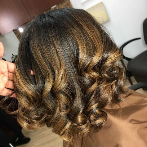 Balayage African American Hair, Short Balayage Hair Black Women, African American Balayage, Balayage On 4c Hair, Highlights Silk Press, Partial Highlights Black Women, Silk Press With Highlights, Highlights On African American Hair, Bob With Highlights Black Women