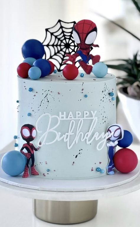 Spidey And His Amazing Friends Cake Idea, Spidey Dessert Table, Spidey Cake Birthday Boys, Spider Man 3rd Birthday Cake, Spidey And Friends Birthday Party Decorations, Spidey 2nd Birthday Party, Spidy Cake Birthday Boys, Spider Man Cakes For Boys, Spidey And Friends Birthday Cake