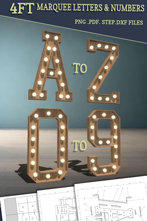 4ft DIY marquee plans, Letters and Numbers  A-Z & 0-9. light up letter blueprints, mosaic files, svg, dxf, step and more. Diy Marquis Letters, How To Build Marquee Letters, 3ft Marquee Letters, Stacked Marquee Letters, Wood Marquee Letters, Light Up Letter, Diy Marquee Letters, Light Up Letters, Marquee Letters