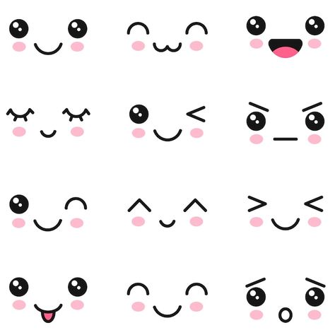 Kawaii cute faces set | Premium Vector #Freepik #vector #emotions #cute-emoji #angry-emoji #cartoon-emotions Side Profile Drawing, Y2k Drawings, Cute Cartoon Faces, Face Doodles, رسم كاريكاتير, Emoji Drawings, Profile Drawing, Cute Smiley Face, Desain Buklet