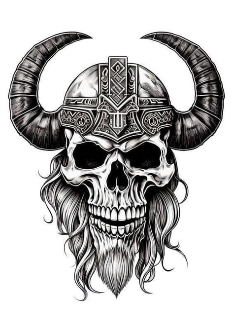 Warrior Design Tattoo, Viking Skull Tattoo, Viking Helmet Tattoo, Viking Skull Art, Viking Drawings, Skull Warrior, Viking Head, Scandinavian Tattoo, Art Viking