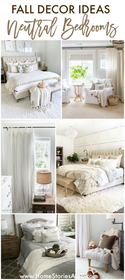 Home Decor Ideas Videos, White Fall Decor Ideas, Bedroom Decorating Tips, Cozy Bedrooms, Fall Bedroom Decor, Spring Bedroom, Neutral Fall Decor, Neutral Bedrooms, Cozy Fall Decor