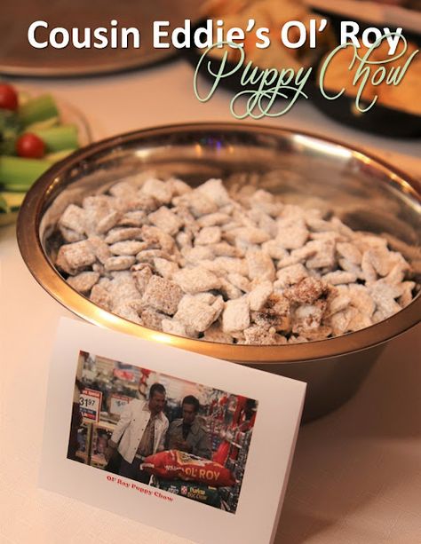 How to Make Ol' Roy Puppy Chow for a Christmas Vacation Party Christmas Vacation Themed Party Food, National Lampoons Christmas Vacation Party Food, Christmas Vacation Party Food, National Lampoons Christmas Vacation Party Games, Nation Lampoons Christmas Vacation, Crispix Cereal, Puppy Chow Recipe, Christmas Vacation Party, Chow Recipe