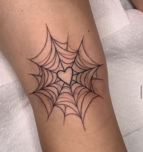 Spider Web Neck Tattoos Women, Spider Web Tattoo Women, Tattoo Ideas Marvel, Easy Thigh Tattoos, Spiderweb Heart Tattoo, Spiderweb Elbow Tattoo, Around The Elbow Tattoo, Heart Spiderweb Tattoo, Spider Web Tattoo Elbow