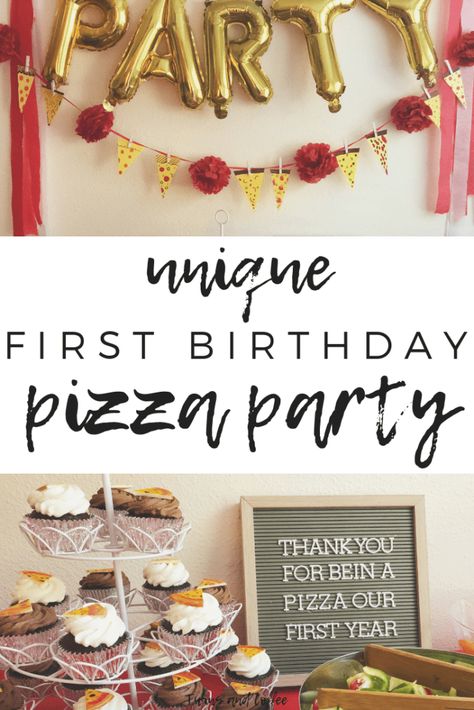 unique and different first birthday theme party idea for boy and girl pizza party theme. DIY first birthday idea for twins that is very creative Birthday Pizza Party, Pizza Party Themes, Unique Birthday Party Themes, Pizza Party Birthday, Birthday Pizza, First Birthday Theme, Birthday Party Idea, Twin Birthday Parties, Boys First Birthday Party Ideas