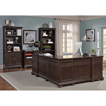 Aspen Home, Cheap Office Furniture, Executive Home Office, Brown Ale, Bookcase Wall, Open Bookcase, Office Suite, Office Set, Bronze Hardware