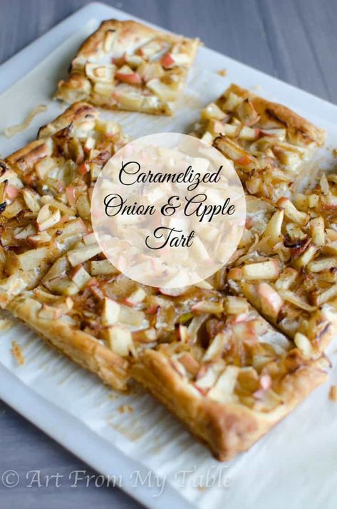 Carmelized Onion Tart, Caramelized Onion Tart, Savoury Pastry Recipe, Puff Pastry Recipes Savory, Savory Puff Pastry, Caramelised Onion Tart, Apple Pastry, Apple Puff Pastry, Carmelized Onions