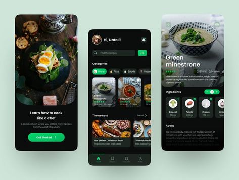 Cooking Recipe App Food Delivery Menu Ui Ux Design Interface App Onboarding Home page Green Minesrtone Ingredients Interface App, App Onboarding, Book Mobile, Ux Design Mobile, Recipe Book Design, Restaurant App, Ux Kits, Recipe App, Best Ui Design