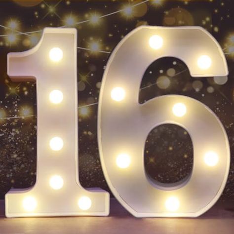 17 Light Up Numbers, Big 16 Light Up Numbers, 16 Light Up Numbers, Number Lights, Sweet Sixteen Birthday Party Ideas, Number Candles Birthday, Number Candle, Birthday Wall, Number 16