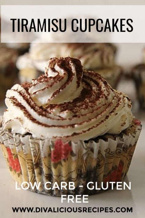 Tiramisu cupcakes that are low carb and gluten free.  Baked with coconut flour    #cupcakes #keto #lowcarb #coconutflour Gluten Free Mini Cupcakes, Keto Cupcake Recipes, Special Cupcakes, Keto Tiramisu, Keto Videos, Low Carb Cupcakes, Tiramisu Cupcakes, Keto Cupcakes, Healthy Cupcakes