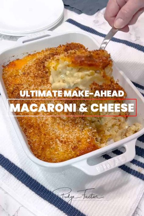 Ultimate Make Ahead Macaroni and Cheese is elegant enough to serve at a dinner party, but easy enough to serve during the week. It's a perfect side dish for Thanksgiving and Christmas. Make Ahead Dinner Sides, Easy Side Dishes For Christmas Party, Easy Pasta Sides For Dinner, Christmas Macaroni And Cheese, Small Batch Macaroni And Cheese, Make Ahead Side Dishes For A Crowd, Thanksgiving Make Ahead, Make Ahead Bake Mac And Cheese, Make Ahead Sides For A Crowd