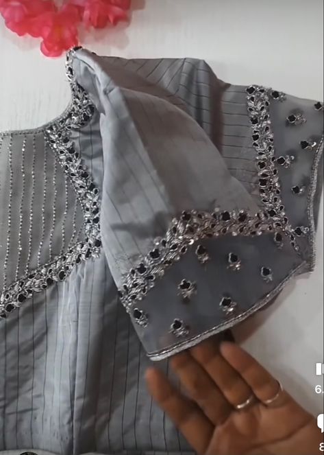 Grey Colour Aari Work Blouse, Grey Colour Blouse Designs, Cell Organelles, Blue Blouse Designs, Netted Blouse Designs, Long Blouse Designs, Latest Bridal Blouse Designs, Net Blouse, Blouse Designs Catalogue