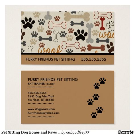 Pet Sitting Dog Bones and Paws Business Card Dog Business Cards Design, Groom Room, Doctor Business Cards, Pet Care Business, Pet Sitting Business, Pet Grooming Salon, Dog Logo Design, Sitting Dog, Walking Dog