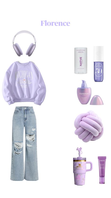 Aesthetic purple outfit (Florence) Light Purple Aesthetic Outfit, Light Purple Outfit Aesthetic, Purple Pastel Outfit, Purple Preppy Outfits, Purple Casual Outfit, Pastel Alternative Fashion, Purple Aesthetic Clothes, Pastel Core Outfits, Purple Outfits Aesthetic