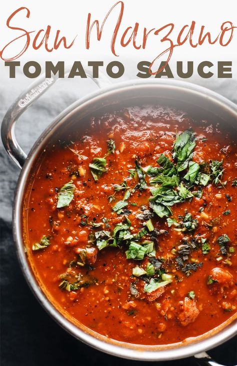 Amazing San Marzano Tomato Sauce - a famous family recipe that is the BEST homemade tomato sauce you will ever have! | asimplepalate.com #asimplepalate #tomatosauce #tomatorecipe #italianrecipe #marinarasauce Best Tomato Sauce, Italian Sauce Recipes, San Marzano Tomato Sauce, Sauce Spaghetti, Italian Tomato Sauce, Pasta Sauce Homemade, Spaghetti Sauce Recipe, Homemade Spaghetti Sauce, Italian Sauce