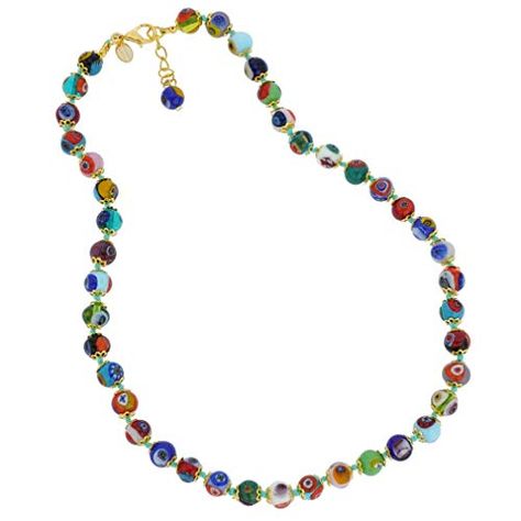 Glass Of Venice Murano Glass Necklace Shorter Length 17-Inches - Italian Millefiori Multicolor Mosaic Beads Handmade Blown Glass - Murano Glass Necklaces For Women Murano Necklace, Colorful Mosaic, Murano Glass Necklaces, Murano Glass Jewelry, Authentic Italian, Brass Accents, Beads Handmade, Glass Mosaic, Elegant Accessories