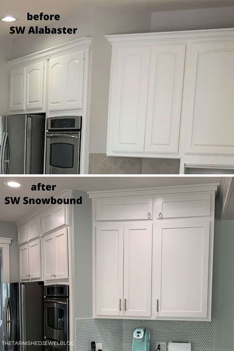 Interior White Paint, Painted Pantry Doors, Custom Built Kitchen, Kitchen Fashion, Countertop Choices, Builder Grade Kitchen, White Paint Color, Sherwin Williams White, Paint Cabinets White