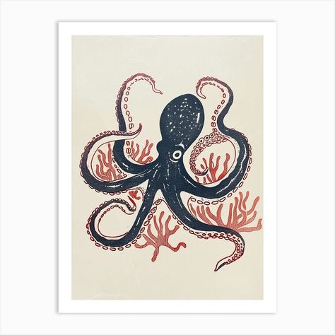 Fine art print using water-based inks on sustainably sourced cotton mix archival paper. • Available in multiple sizes • Trimmed with a 2cm / 1" border for framing • Available framed in white, black, and oak wooden frames. Tags: PJ-4962-2336 Art Deco Magazine, Coral Art Print, Octopus Art Print, Octopus Drawing, Red Octopus, Octopus Print, Japanese Drawings, Octopus Art, Bleach Art