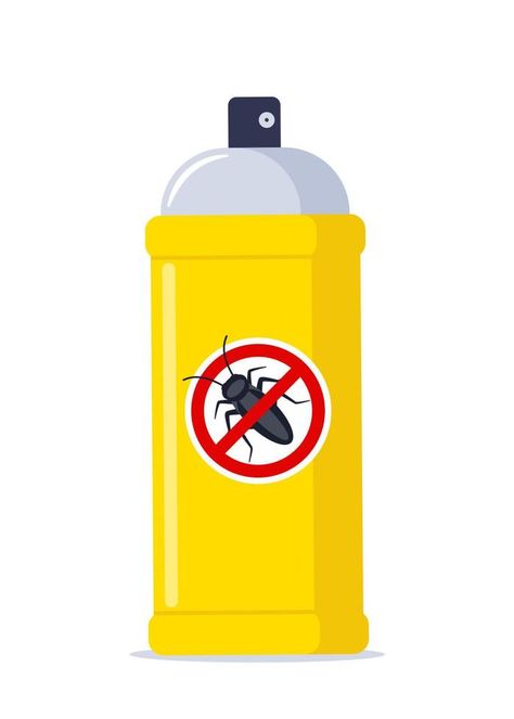 Repellent spray in the yellow bottle. Protection from the cockroach and other insect. Aerosol for bug bite prevention. Vector illustration. Bug Bite, Insect Spray, Easy Diy Room Decor, Vector Banner, Bug Spray, Bug Bites, Insect Repellent, Diy Room, Pest Control