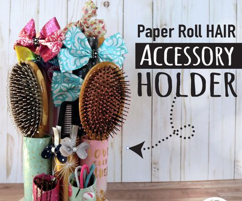 DIY Hair Accessory Holder: If you're a girl, you probably have a ton of hair accessories cluttering up drawers. We're talking barrettes, pony tail holders, head bands, brushes, combs, hair bows and bobby pins. Well, in this super easy tutorial, you'll learn how to make your... Diy Hair Accessories Holder, Ponytail Holders Diy, Diy Hair Accessories Organizer, Washer Necklace Diy, Diy Makeup Brush Holder, Girls Room Diy, Curly Hair Accessories, Hair Holder, Hair Accessories Holder