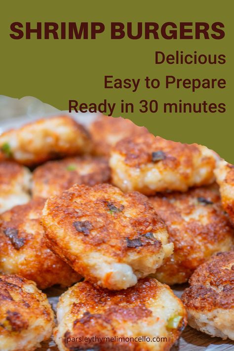 Give these delicious Shrimp Burgers a try! Easy to prepare and ready in 30 minutes. #shrimp #burgers #appetizers #30minutes #dinner #shrimpburgers Easy Shrimp Burger Recipe, Tiny Shrimp Recipes Dinners, Shrimp Burgers Recipe, Shrimp Patties Recipes, Tiny Shrimp Recipes, Mini Shrimp Recipes, Shrimp Burger Recipe, Shrimp Sliders, Baked Catfish Recipes