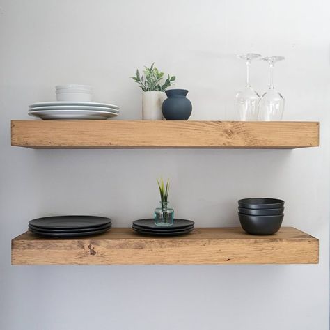 Amazon.com: Urbandi Modern Floating Shelves 3 Inches Thick for Wall, Wide Shelves for Kitchen, Living Room, Bedroom, and Bathroom, Natural Pine Wood, Rustic Wooden Shelf, (Set of 2) (Aged Oak, 24Lx3Hx8D) : Home & Kitchen Bathroom Natural, Wide Shelves, Shelves For Kitchen, Modern Floating Shelves, Oak Floating Shelves, Floating Mantel, Rustic Wooden Shelves, Floating Corner Shelves, Floating Shelves Bathroom