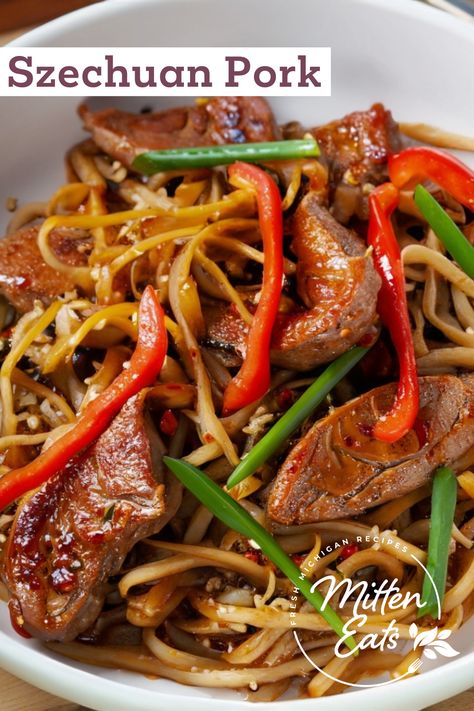 Szechuan Pork Pork Stir Fry Recipes Easy, Szechuan Pork, Sichuan Recipes, Pork Stir Fry Recipes, Easy Stir Fry Recipes, Spicy Peanut Sauce, Buckwheat Noodles, Pork Stir Fry, Pork Stew