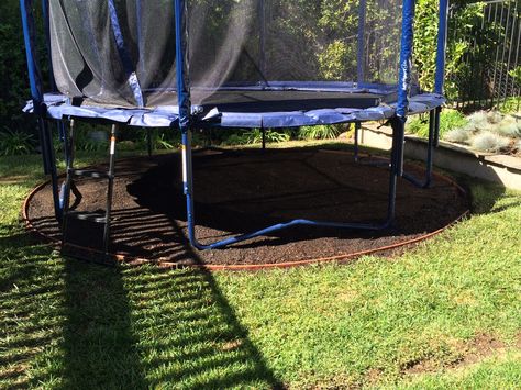 Trampoline cut out. Heavy lifting with turf removal and edging done. Stay tuned. Yard With Trampoline, Rocks Under Trampoline, Trampoline Set Up Ideas, Under Trampoline Landscaping, Trampoline Landscape Ideas, Under Trampoline Ideas, Outdoor Play Structures, Backyard Trampoline, Best Trampoline