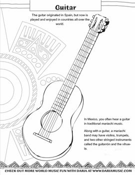 Color a guitar and learn a bit about the origin of the guitar and it’s place in… Easy Music Crafts, Guitar Coloring Page, Mariachi Guitar, Mothers Day Verses, Mothers Day Coloring Sheets, Music Activities For Kids, Poster Project, Mariachi Band, World Thinking Day