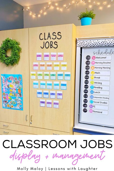 Class Jobs Display, Classroom Job Application, Classroom Jobs Board, Classroom Daily Schedule, Classroom Jobs Display, Classroom Job Chart, Elementary Classroom Themes, Classroom Economy, Classroom Organization Elementary