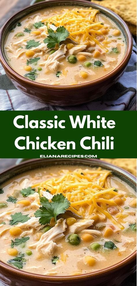 In need of quick chicken meals? Classic White Chicken Chili is an easy chili recipe perfect for any occasion. Whether as a crockpot or instant pot meal, this white chicken chili is a must-try. White Chicken Chili Cooking Classy, Non Spicy White Chicken Chili, White Chili With Rotisserie Chicken, White Chicken Chili With Beer, White Meat Chicken Chili, White Chicken Chili Without Cream Cheese, White Lighting Chicken Chili, Bushes White Chicken Chili Recipe, White Chicken Enchiladas Soup