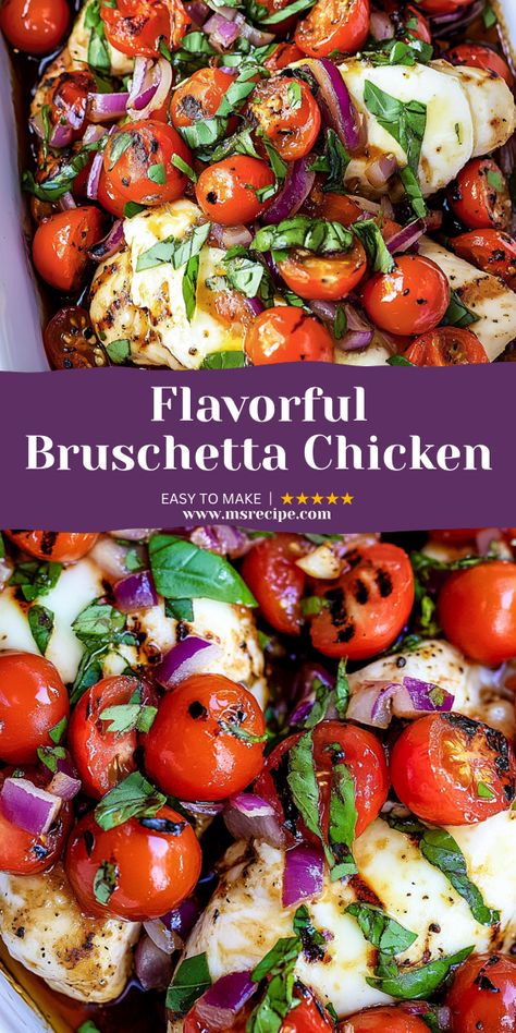 Dive into a Flavorful Bruschetta Chicken Recipe with grilled chicken, fresh herbs, and a delicious tomato and mozzarella topping. Fresh Tomato Bruschetta Chicken, Recipes Using Bruschetta, Beet And Chicken Recipes, Dishes With Fresh Mozzarella, Fresh Tomato And Chicken Recipes, Grilled Chicken Bruschetta, Bruschetta Recipe Chicken, Tomato Chicken Recipes, Chicken With Fresh Tomatoes