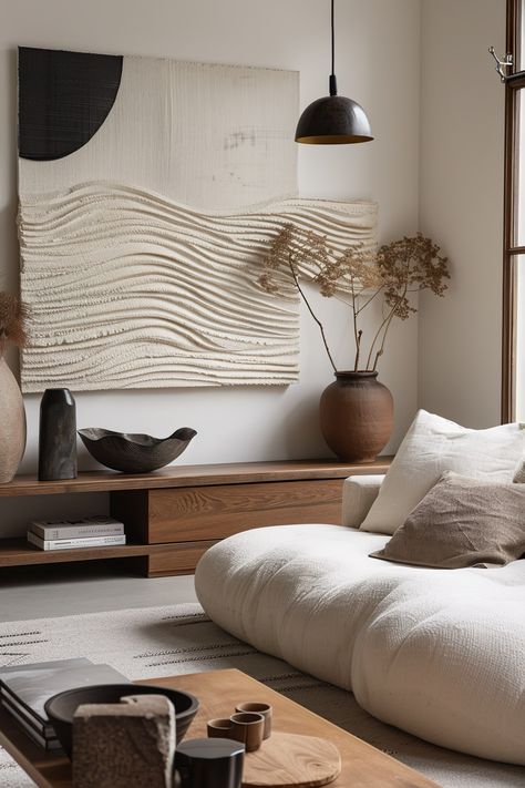 Japandi Art: Incorporating Tranquil Artwork into Your Home - Quiet Minimal Japandi Style Interior Design, Japandi Artwork, Tranquil Artwork, Japandi Aesthetic, Japandi House, Melbourne Apartment, Modern Japandi, Moroccan Style Interior, Wall Hanging Living Room