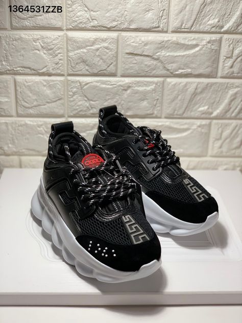 Versace chain reaction woman man couple shoes running sneakers fashion trainers Tenis Grunge, Versace Trainers, Versace Shoes Mens, Iron Spider Suit, Spider Suit, Versace Chain, Fashion Trainers, Versace Sneakers, Iron Spider