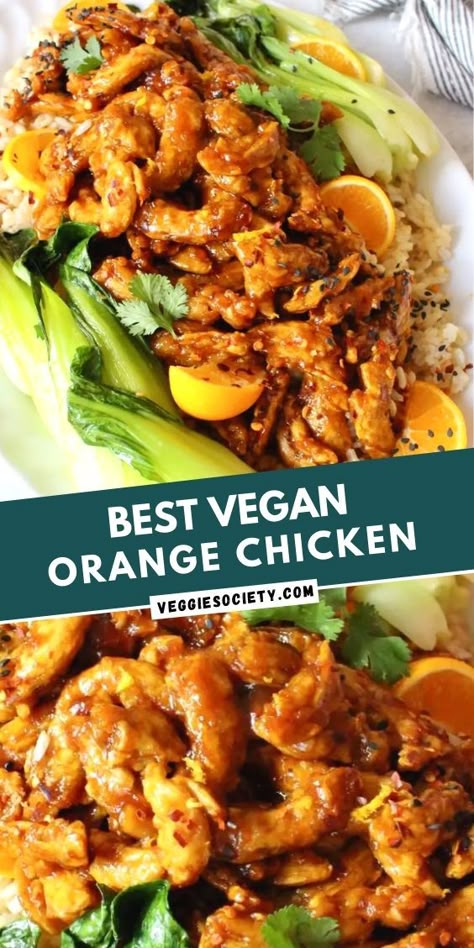 Plant Based Chicken Recipes, Orange Chicken And Rice, Vegan Orange Chicken Recipe, Vegan Orange Chicken, Soy Curl Recipes, Soy Curls Recipes, Lacto Vegetarian, Veggie Society, Chinese Meals