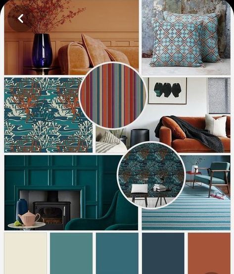 Blue Color Palette Living Room, Terracotta Living Room, Burnt Orange Living Room, Wallpaper Colour, Deco Orange, Bright Palette, Teal Living Rooms, Color Palette Living Room, House Color Palettes