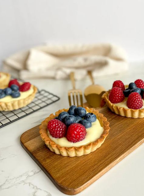 Mini Fruit Tarts – My Honeycomb Kitchen Berry Tarts Mini, Tart Photoshoot Ideas, Fruit Tart Photography, Fruit Tarts Mini, Mini Fruit Tart, Dessert Tarts Mini, Fruit Custard Tart, Honeycomb Kitchen, Mini Fruit Pies